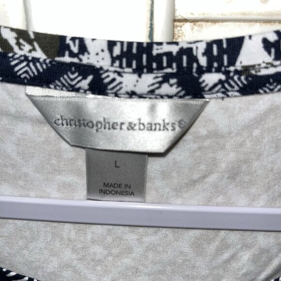 Christopher & Banks Patchwork Blue Green Brown 3/4 Sleeve Top Size Large NWOT - Picture 2 of 4